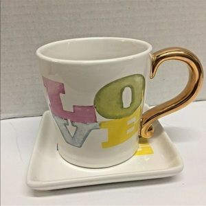 Coffee Cup Saucer Ivory Set Love Gold Handle Valentine gift